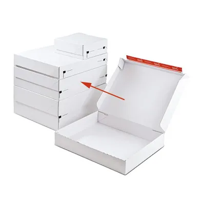 Carton d'expédition aller-retour blanc fermeture adhésive 44,5x37,9x13 cm - Boîte carton - Lot de 20 - Cartons d'expédition, Boîtes carton