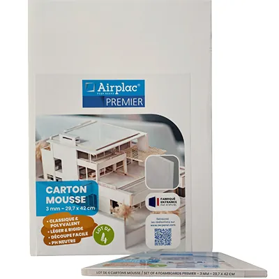 Carton plume blanc, A3, 29,7x42 cm, épaisseur 5 mm - Plaques alvéolaires