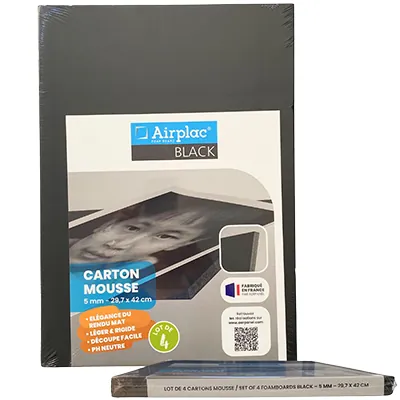 Carton plume noir, A3, 29,7x42 cm, épaisseur 5 mm - Plaques alvéolaires