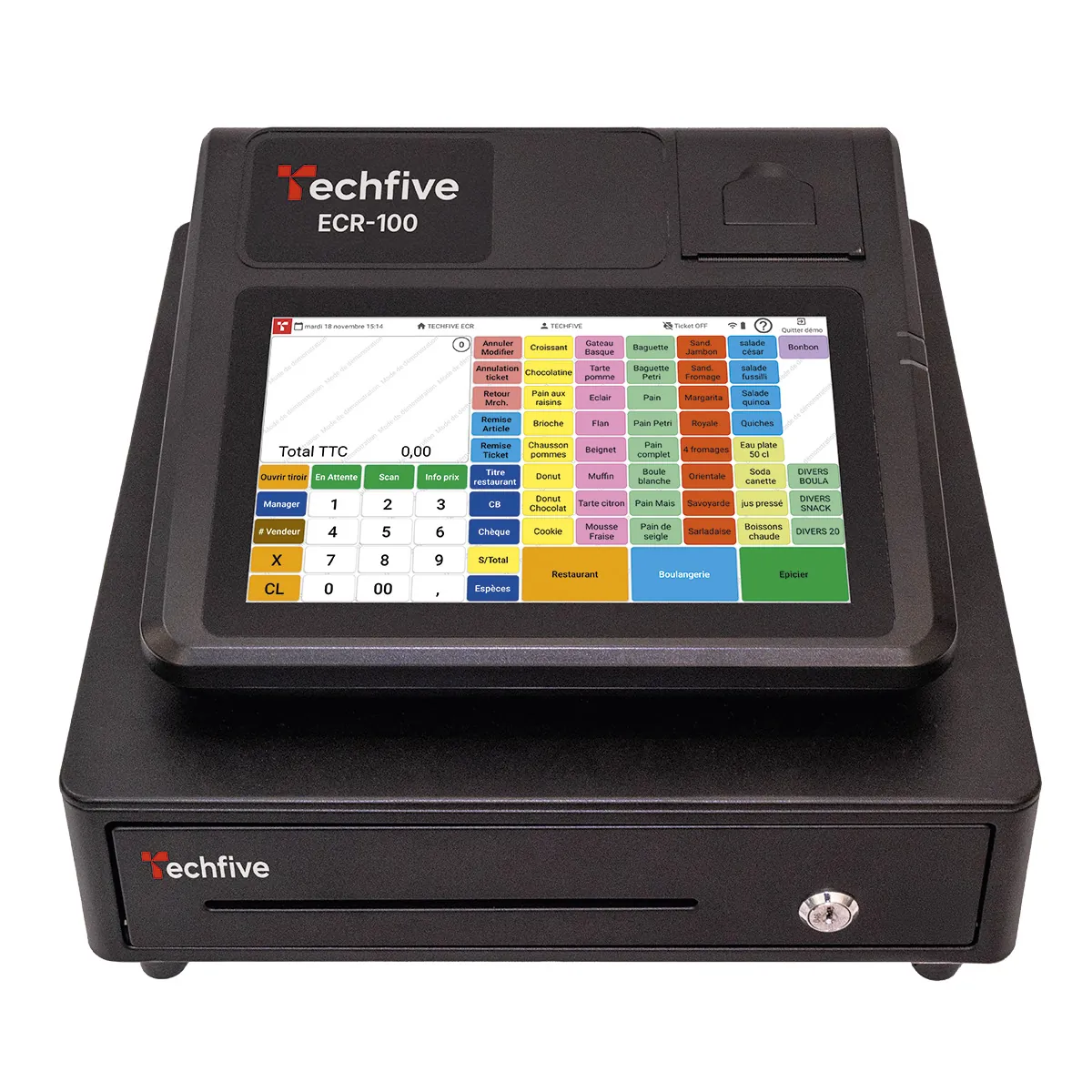 Caisse enregistreuse Techfive ECR-100 avec tiroir intégré - Caisses enregistreuses