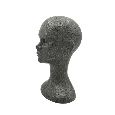 Tête mannequin femme polystyrène 55 cm - Tête pour perruque, chapeau - Gris anthracite - Têtes-1