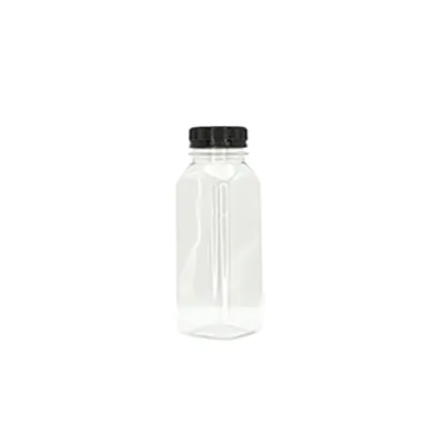 Bouteille carrée en plastique PET transparent avec bouchon noir 250 ml - Bouteilles et pots cylindriques