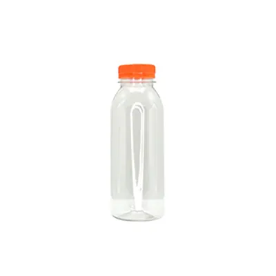 Bouteille ronde en plastique PET transparent avec bouchon orange 330 ml - Bouteilles et pots cylindriques