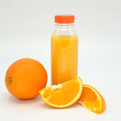 Bouteille ronde en plastique PET transparent avec bouchon orange 330 ml - Bouteilles et pots cylindriques-1