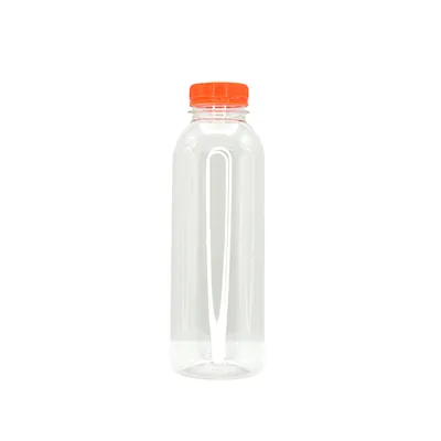 Bouteille ronde en plastique PET transparent avec bouchon orange 500 ml - Bouteilles et pots cylindriques