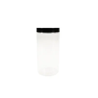 Pot PET cylindrique transparent avec couvercle vissant noir - 500 ml - carton de 135 unités - Bouteilles et pots cylindriques-1