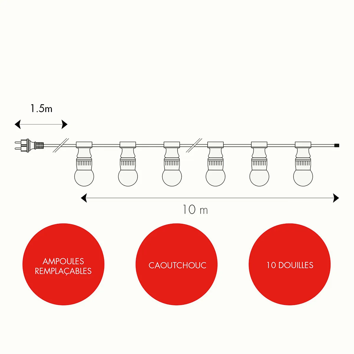 Guirlande extérieure guinguette 10m B22 IP44 blanc chaud - Guirlandes extérieures-3
