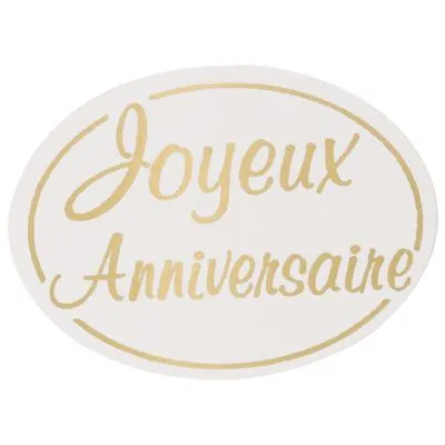 Étiquettes cadeaux adhésives Joyeux anniversaire Blanc / Or 40 x 30 mm - Boîte de 500  - Étiquettes cadeaux adhésives