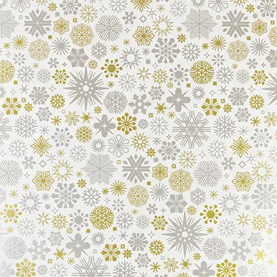 Papier cadeau kraft blanc flocons or/argent 70 cm x 25 m 60 g/m² – le rouleau - Papiers cadeaux kraft à motifs