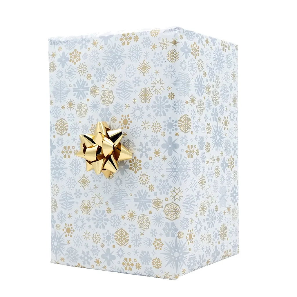 Papier cadeau kraft blanc flocons or/argent 70 cm x 25 m 60 g/m² – le rouleau - Papiers cadeaux kraft à motifs-3
