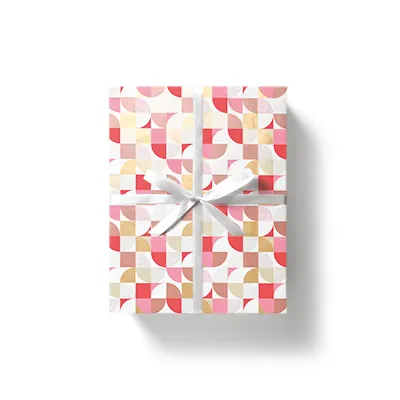 Papier cadeau patchwork seventies 70 cm x25 m 65g/m², brun / rouge / or / blanc - Papier cadeaux couchés à motifs-2