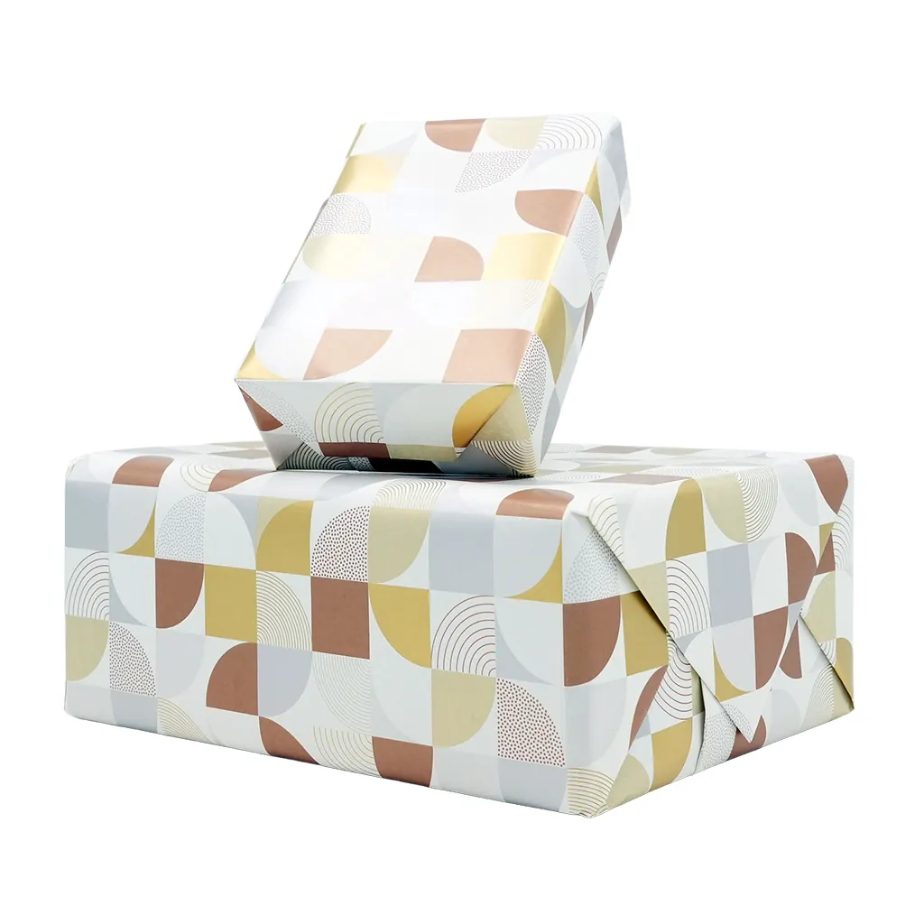 Papier cadeau patchwork seventies 70 cm x25 m 65g/m², gris / brun / blanc - Papier cadeaux couchés à motifs-2