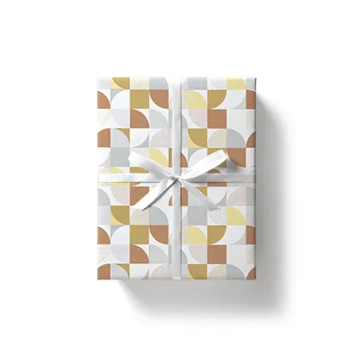 Papier cadeau patchwork seventies 70 cm x25 m 65g/m², gris / brun / blanc - Papier cadeaux couchés à motifs-1