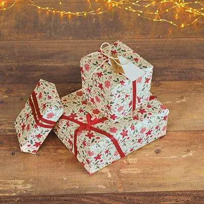 Papier cadeau herbe fleurs rouge/rose 70 cm x 25 m 65 g/m² – le rouleau - Papiers cadeaux kraft à motifs-1