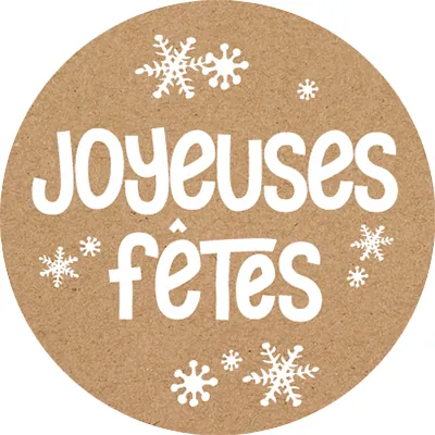 Étiquettes cadeaux adhésives rondes Joyeuses Fêtes flocons brun/blanc ø35 mm – Paquet de 500 - Étiquettes cadeaux adhésives