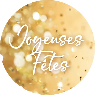 Étiquettes cadeaux adhésives rondes Joyeuses Fêtes paillettes or/blanc ø65 mm – Paquet de 200 - Étiquettes cadeaux adhésives