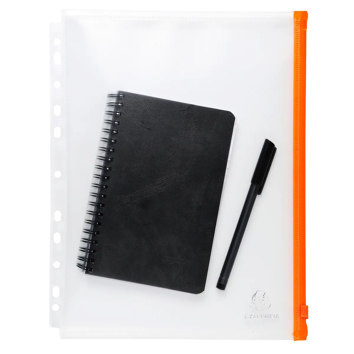 Pochette zip perforée A4 translucide avec zip orange - Pochettes de rangement - Lot de 5 - Protèges-documents, Porte-vues-1