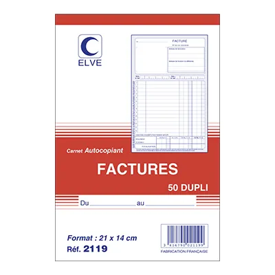 Facturier - Carnet de Factures Elve Format A5 210 x 140 mm 50 pages - Factures