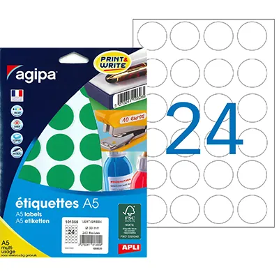 Gommettes rondes adhésives vertes Ø 30mm - Paquet de 240 - Gommettes de couleur-1