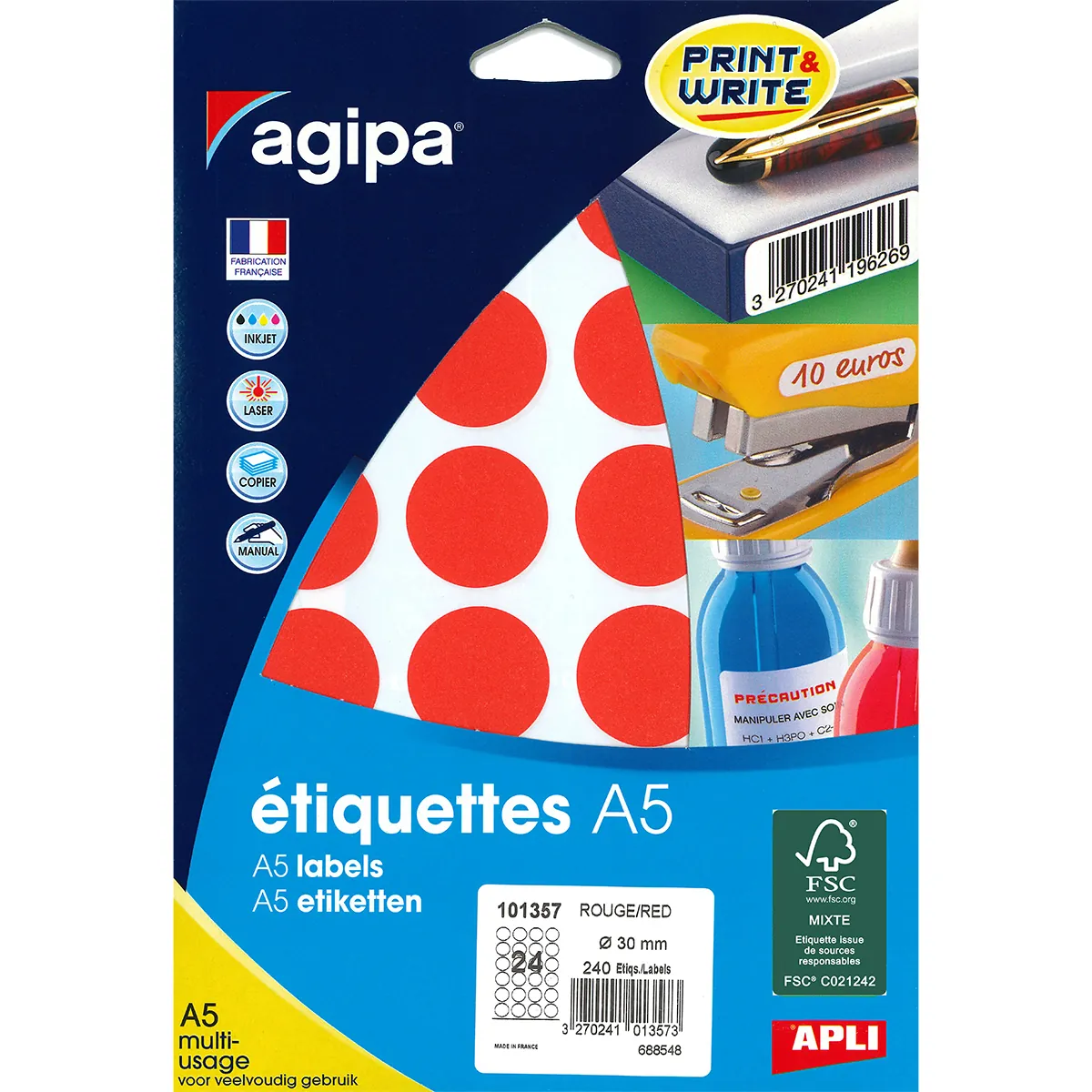 Gommettes rondes adhésives rouges Ø 30mm - Paquet de 240 - Gommettes de couleur-1