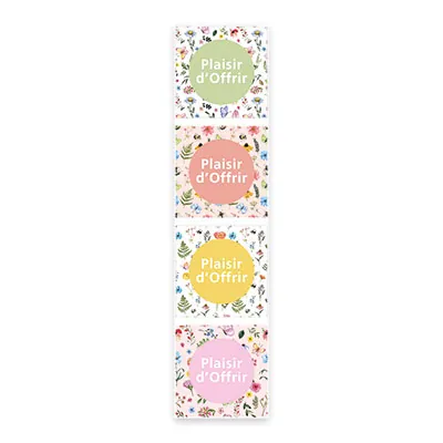 Étiquettes cadeaux adhésives carrées combi Plaisir d’offrir fleuri pastel blanc/multicolore 35 x 35 mm – Paquet de 500 - Étiquettes cadeaux adhésives