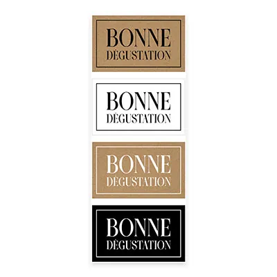 Étiquettes cadeaux adhésives rectangulaires combi Bonne dégustation brun/blanc/noir 45 x 25 mm – Paquet de 500 - Étiquettes cadeaux adhésives