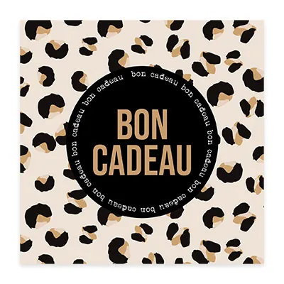 Bon cadeau graphique léopard noir & camel 12x12cm avec enveloppe – paquet de 12 - Bons cadeaux