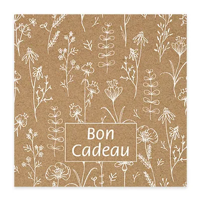 Bon cadeau kraft fleurs champêtres 12x12cm avec enveloppe – paquet de 12 - Bons cadeaux