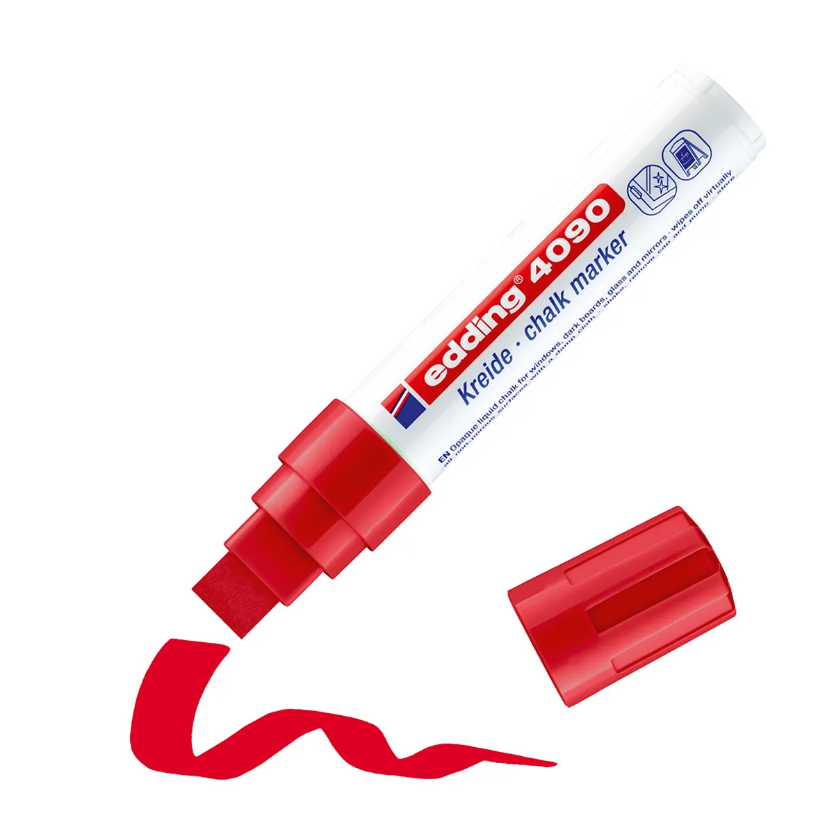 Marqueur craie rouge liquide Edding 4090 – Pointe large biseautée 4–15 mm - Marqueurs-3