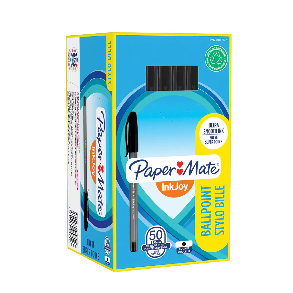 Stylo bille Paper Mate InkJoy 100 pointe moyenne 1,0 mm, Noir – Lot de 50 - Stylos billes-2