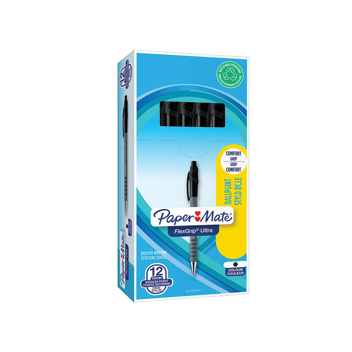 Stylo bille Papermate Flexgrip Ultra noir rétractable pointe moyenne 1 mm - Pack de 12 - Stylos billes-4