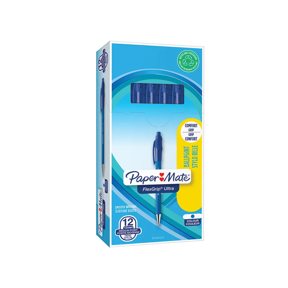 Stylo bille Papermate Flexgrip Ultra Bleu rétractable pointe moyenne 1 mm - Pack de 12 - Stylos billes-5