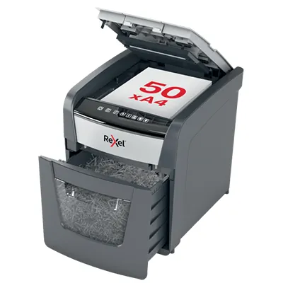 Destructeur de documents Rexel Optimum AutoFeed+ 50X coupe croisée DIN P4 50 feuilles 20L - Destructeurs de documents-1