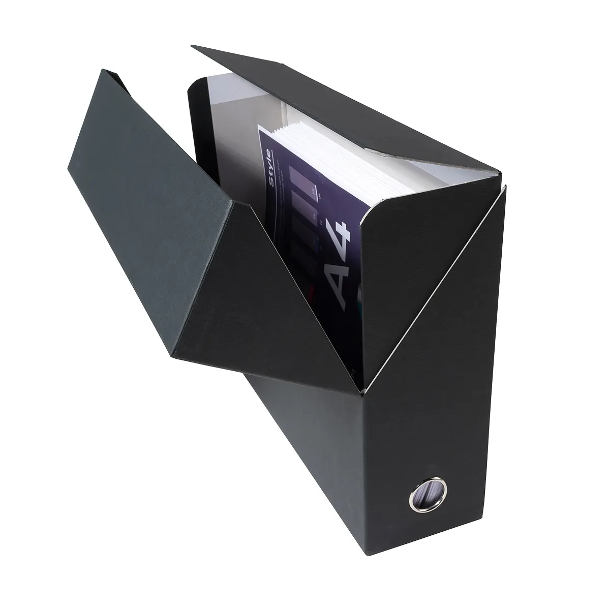 Boîte de transfert A4 Dos 90 mm carton toilé couvercle abattant et oeillet Exacompta - Noir - Boîtes archives, Boîtes de transfert-2