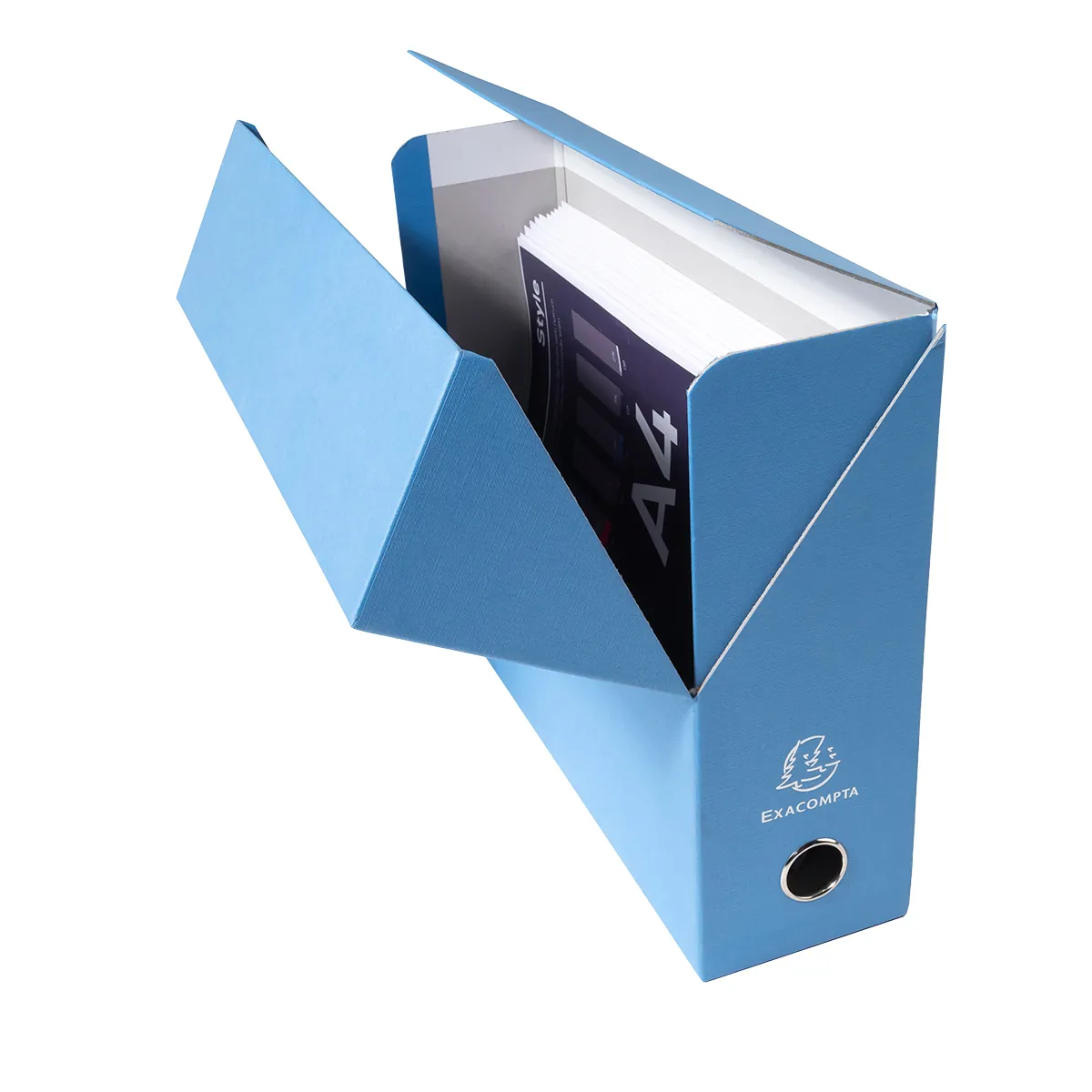 Boîte de transfert A4 Dos 90 mm carton toilé couvercle abattant et oeillet Exacompta - Bleu clair - Boîtes archives, Boîtes de transfert-2