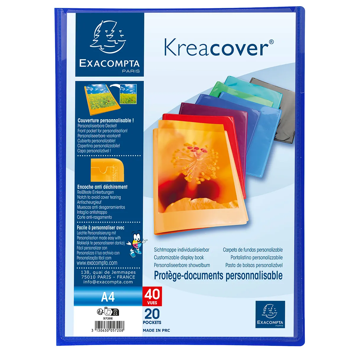 Porte vues personnalisable KreaCover A4 - 40 Vues (20 Pochettes) - Protège documents - Coloris assortis - Protèges-documents, Porte-vues-3