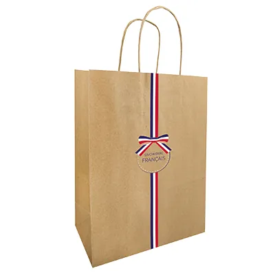 Sac kraft poignées torsadées Savoir-Faire Français 18 x 8 x 22 cm - Paquet de 50 - Sacs kraft à motifs