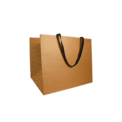 Sac luxe kraft brun / noir à poignées papier – L 25 x P 13 x H 33 cm – Paquet de 10 - Sacs kraft luxe