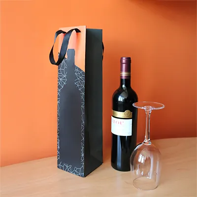 Sac 1 bouteille noir/rouge poignées plates 9,5+9,1x38,5 cm – Paquet de 10 - Sacs pour bouteilles de vin-1