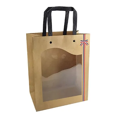 Sac kraft brun à fenêtre, Savoir-faire français – L 18 x P 8,5 x H 23 cm – Paquet de 10 - Sacs kraft à fenêtre