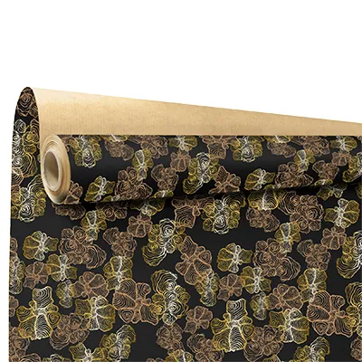 Papier cadeau kraft brun vergé Spirale noir/or 70 cm x 50 m 60 g/m² – le rouleau - Papiers cadeaux kraft à motifs