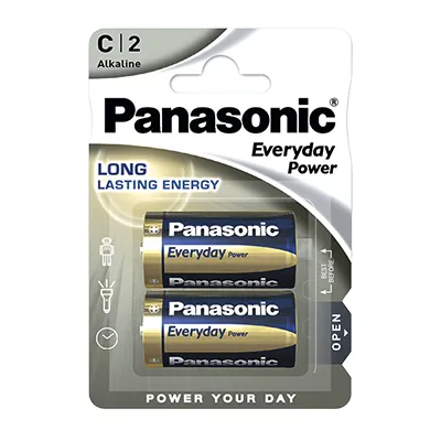 Pile alcaline LR14 C Everyday Power PANASONIC 1,5V 9,3Ah – Blister de 2 - Piles