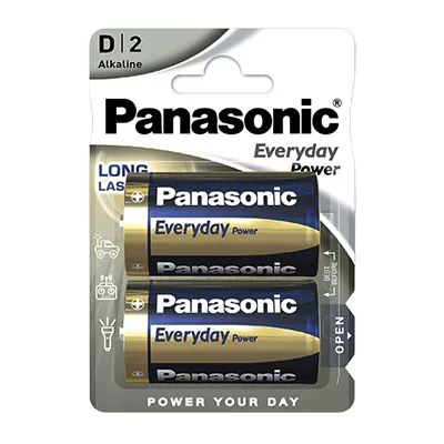Pile alcaline LR20 D PANASONIC Everyday Power 1,5V 19,7Ah – Blister de 2 - Piles