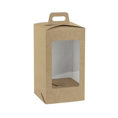 Boîte œuf de Pâques brune à fenêtre et poignée 15 x 15 x 27 cm - Boîte Pâques - Paquet de 10 - Ballotins chocolats