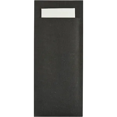 Pochette à couverts noire + serviette blanche 20 x 8,5 cm – Lot de 500 - Serviettes en papier