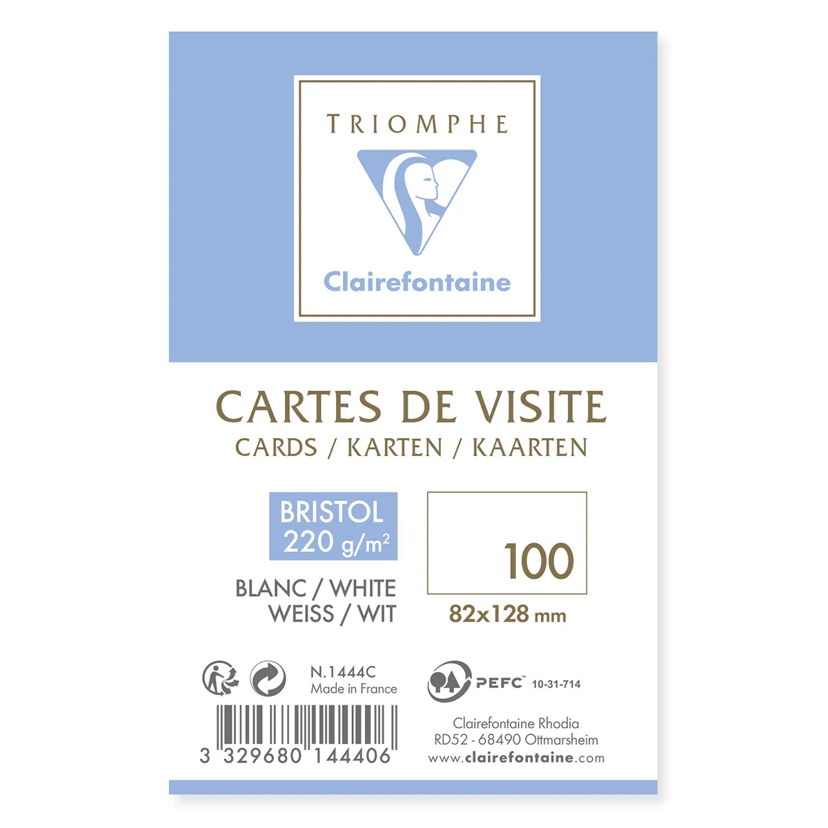 Cartes de Visite Bristol Blanc 82x128 mm 220g - Paquet de 100 - Cartes de visite et enveloppes-1