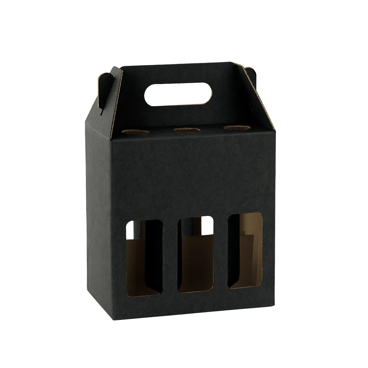 Étui bouteilles bière noir à fenêtre poignée 19x13x21cm – 6 bouteilles – Paquet de 30 - Mètres de bières, Emballages pour bouteilles de bières