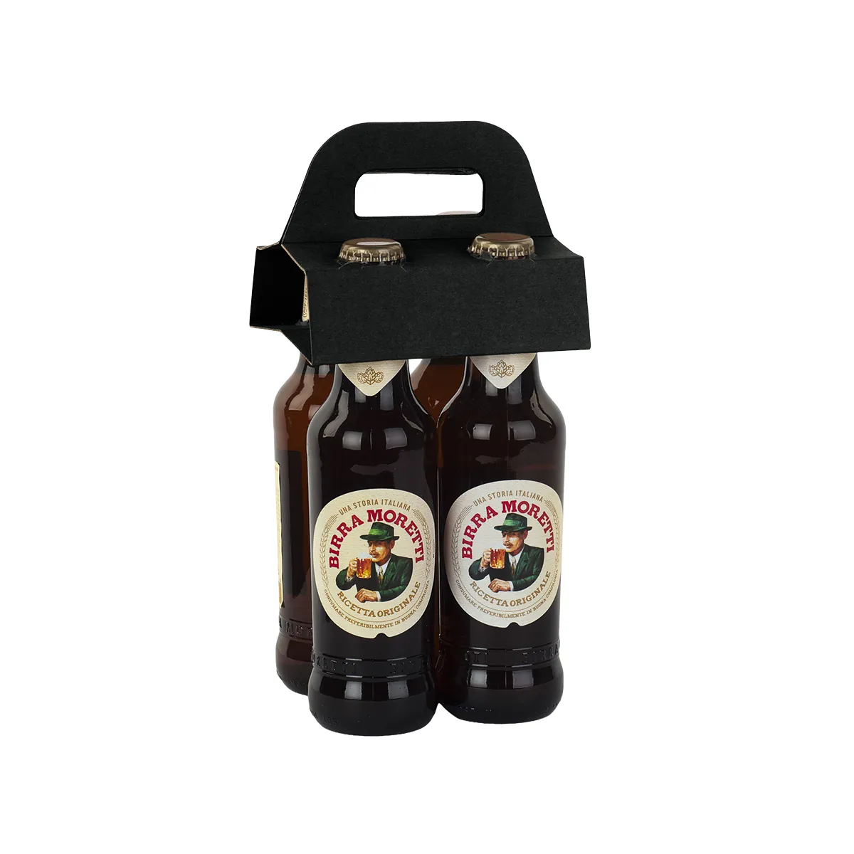 Portes-bouteilles 4 bières hautes poignée kraft noir 13x11x4cm - Paquet de 100 - Mètres de bières, Emballages pour bouteilles de bières