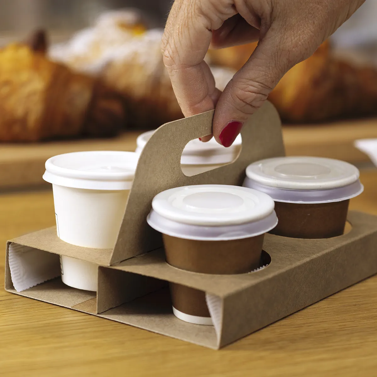 Porte-gobelets carton 4 expressos kraft brun avec poignée 15,5x13cm - Lot de 200 - Gobelets-1