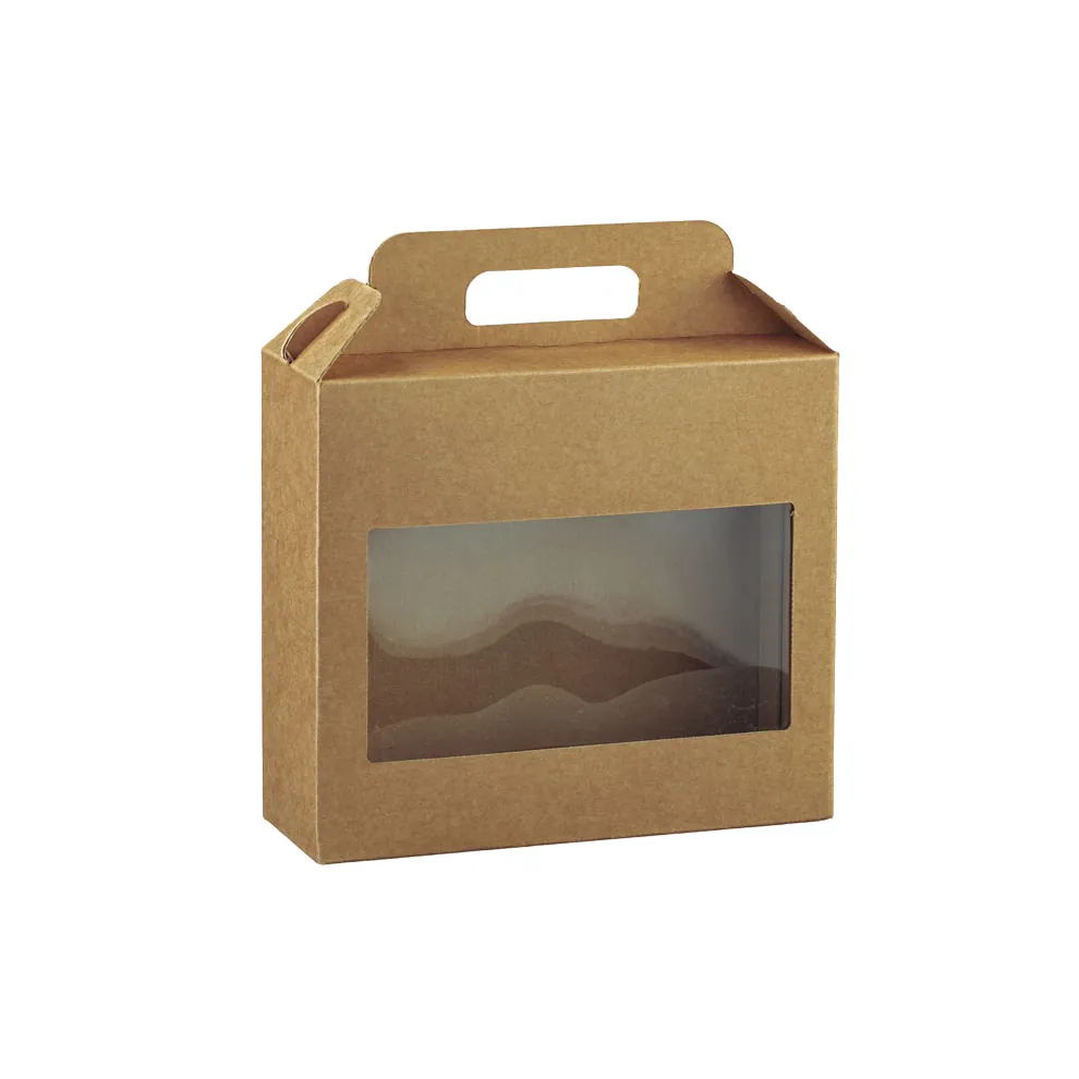 Valisette carton à fenêtre et poignée kraft brun 22 x 8 x 19,5 cm – Paquet de 30 - Boites carton avec poignée
